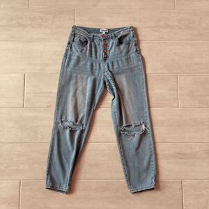 Abound Button Fly Distressed Mom Denim Jeans High Rise Ankle Crop Light Wash 28